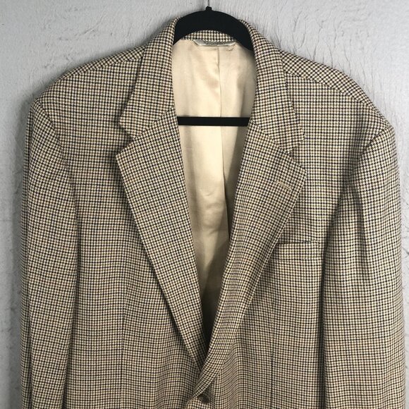 Eddie Bauer Blazer Men’s 46 Tall Brown Burgundy Houndstooth Silk Wool Jacket - Picture 4 of 16